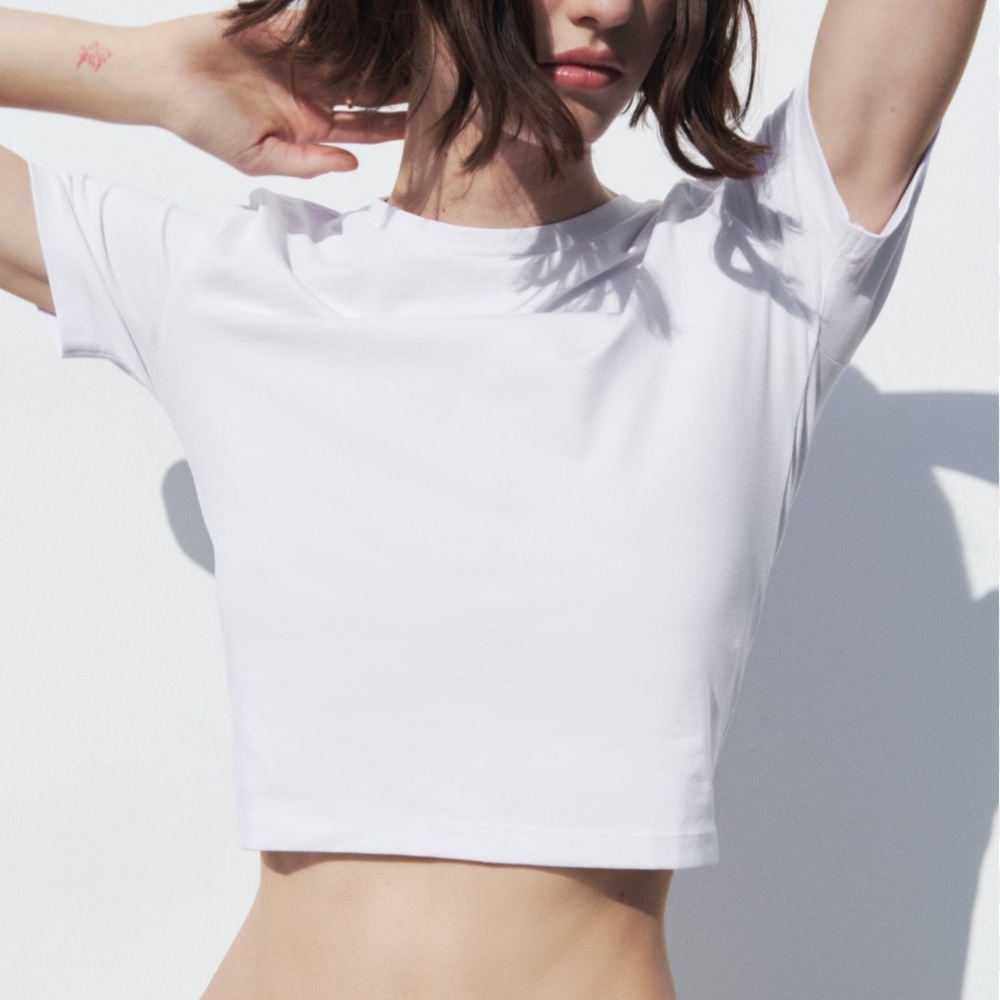 Zara Cropped Basic White Tshirt